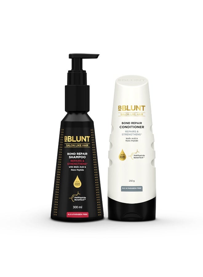 Bblunt Bond Repair Duo | Shampoo + Conditioner | Repairs damaged hair by 89% in just 1 use* | Powered with MaliPeptide BondTech | Recommended By Hair Experts | Crafted for Men & Women | 300 ml + 250 g - Image 1